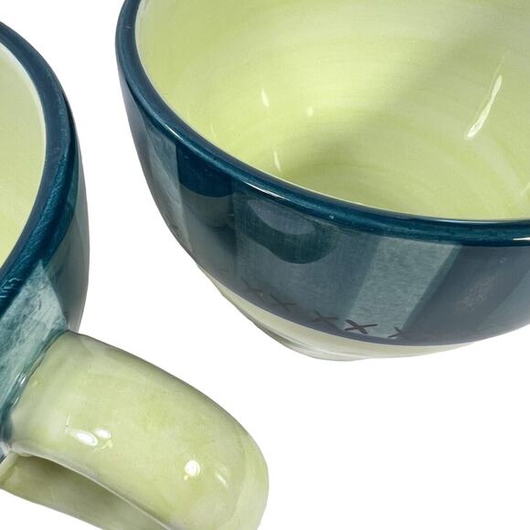 Set of 2 Pfaltzgraff Verona Coffee Cups Green Blue  Floral 16 oz Mug Cottagecore - Picture 5 of 13